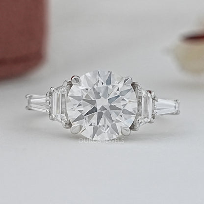 Round And Trapezoid Lab Diamond Five Stone Engagement Ring Rings