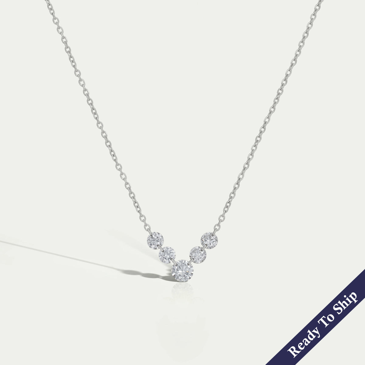 Five Stone Round Diamond Drill Necklace