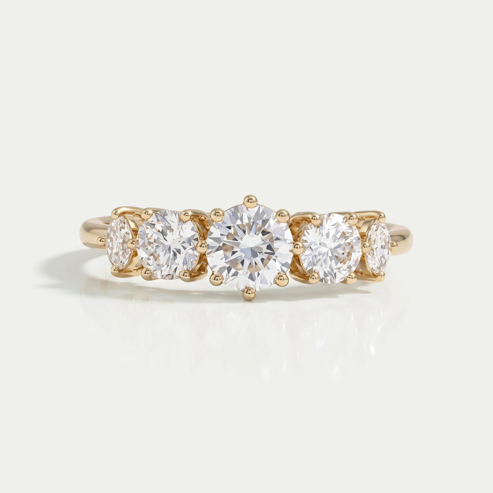 Five Stone Round And Marquise Diamond Engagement Ring Rings