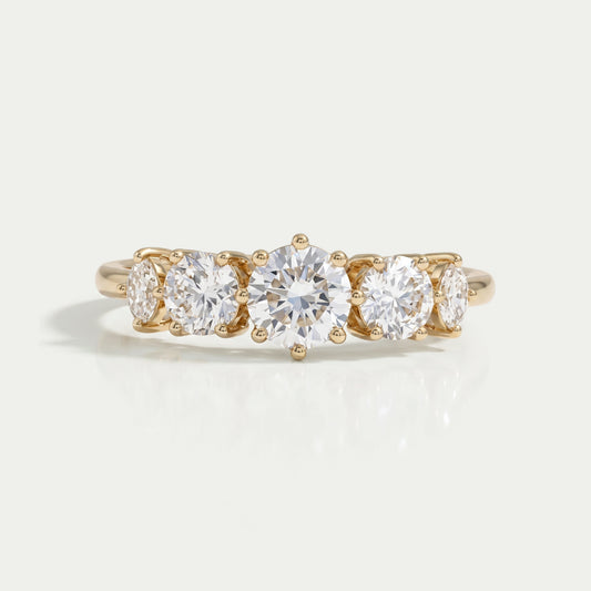 Five Stone Round And Marquise Diamond Engagement Ring Rings