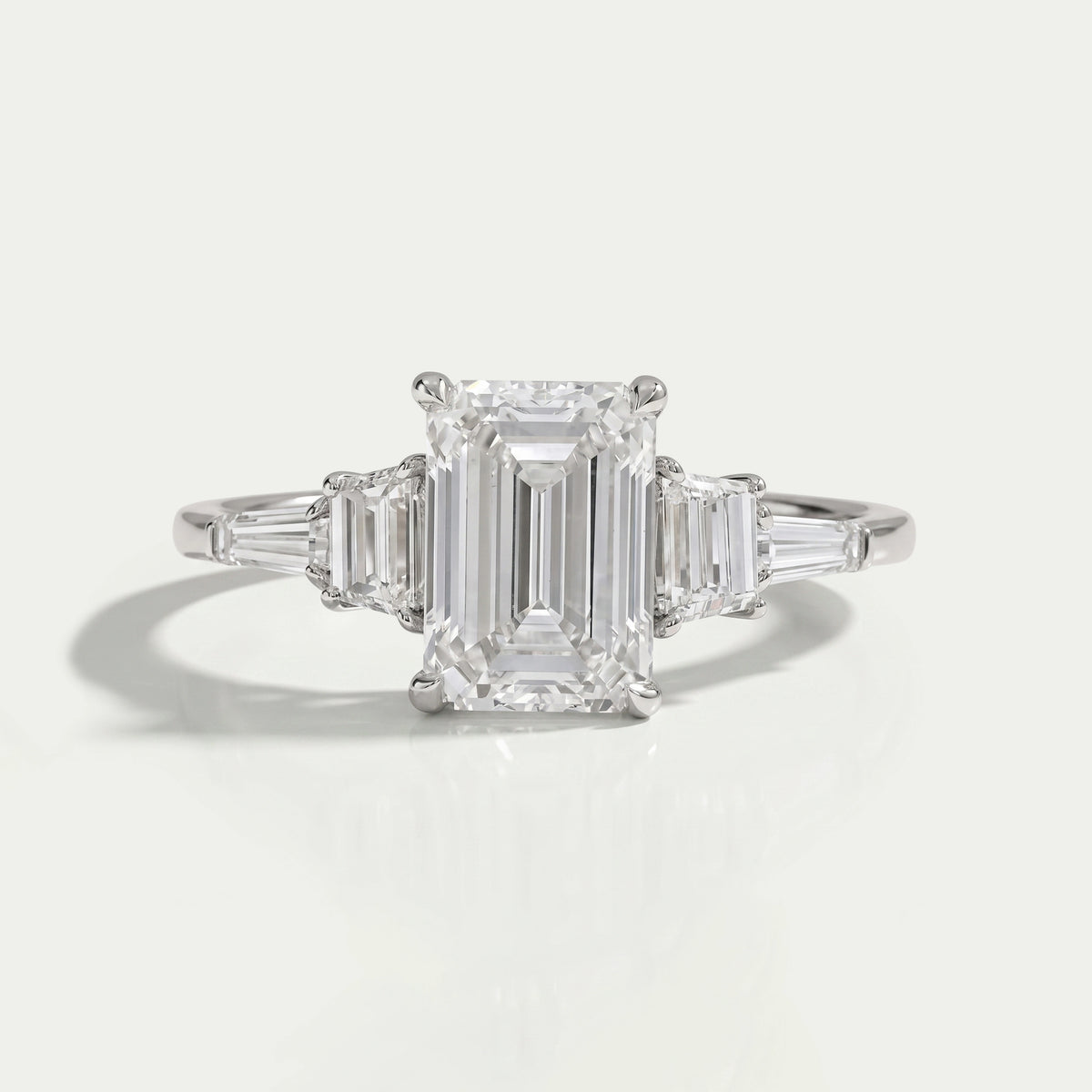Emerald And Trapezoid Lab Diamond Five Stone Engagement Ring Rings