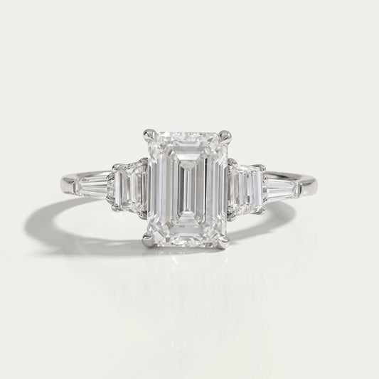 Emerald And Trapezoid Lab Diamond Five Stone Engagement Ring Rings