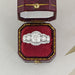 square old mine cushion diamond five stone halo engagement ring in jewelry box