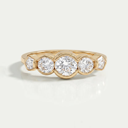 Five Stone Round And Pentagon Diamond Bezel Set Ring