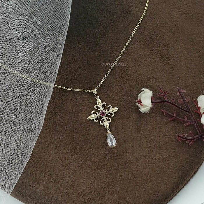 Princess Ruby Gemstone Fleur De Lis Pendant
