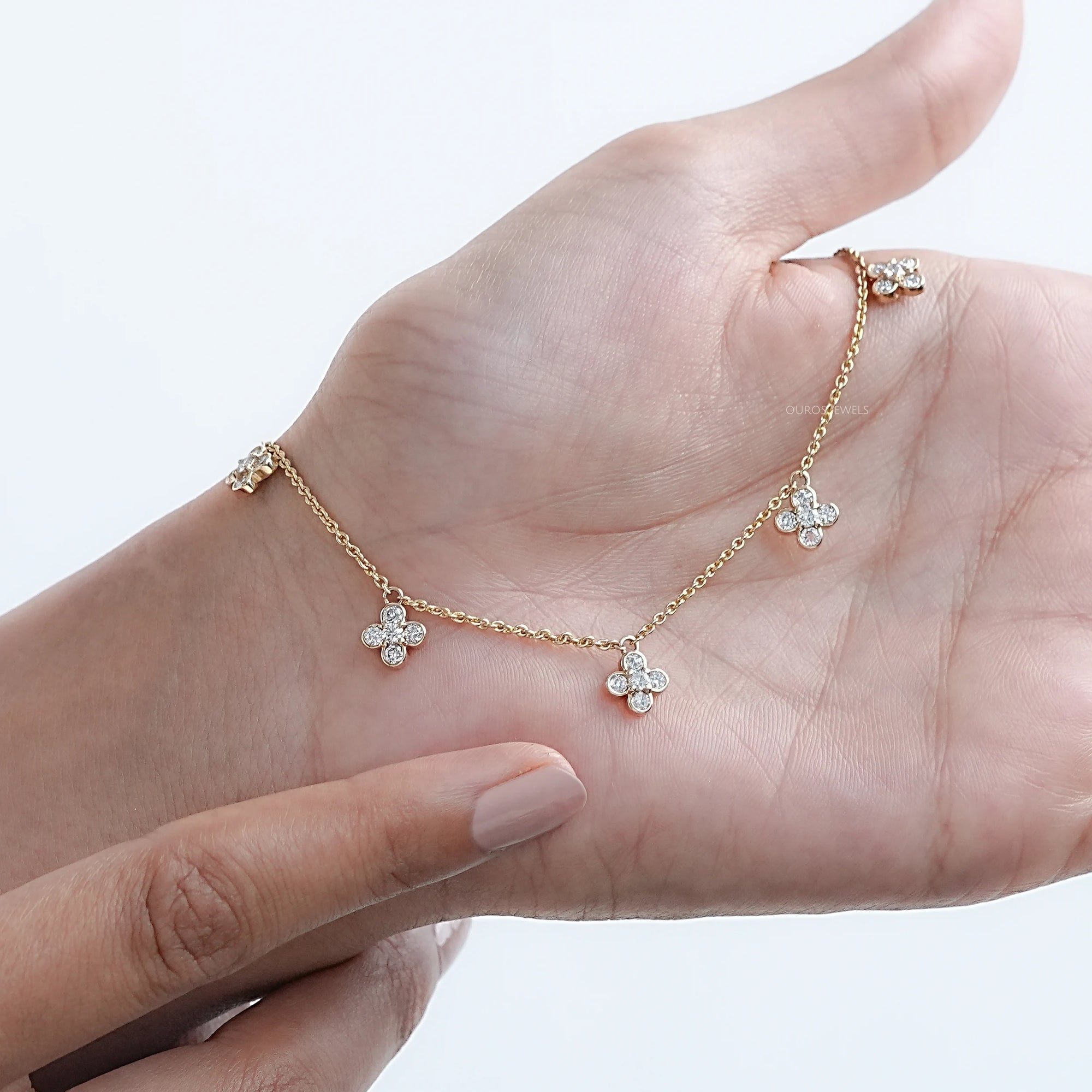 Daisy Flower Bezel Set Chain Station Necklace Necklaces