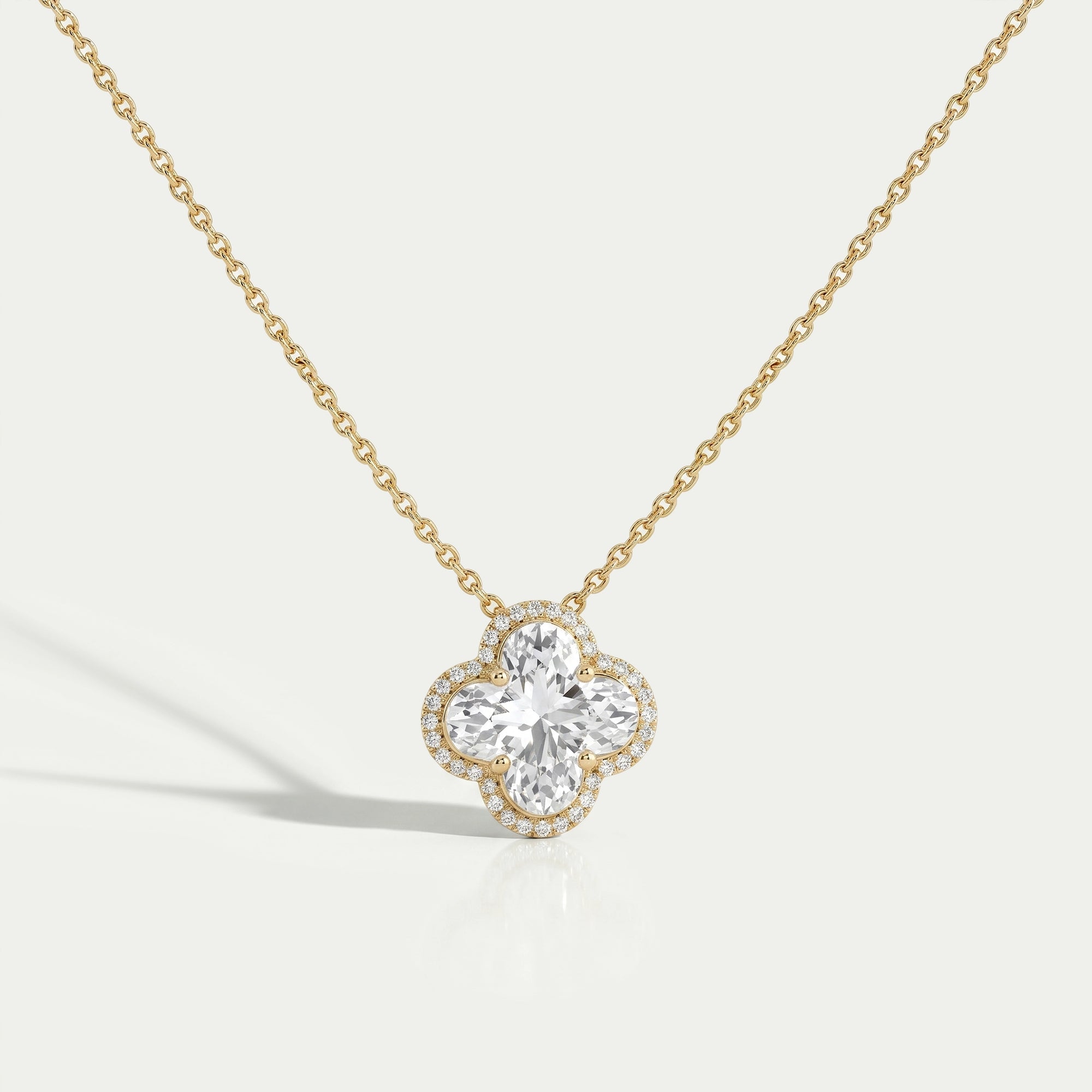 Floral Lab Grown Diamond Halo Pendant Necklaces