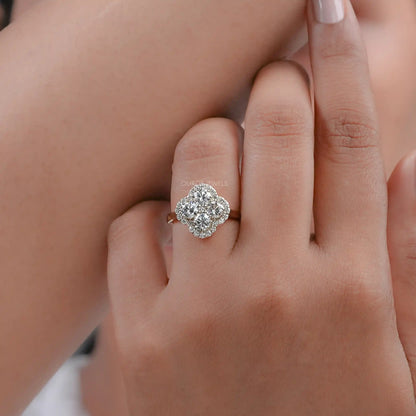 Halo Flower Shape Round Lab Diamond Anniversary Ring Ring