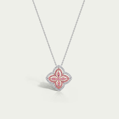 Floral Style Round Cut Diamond Halo Pendant Necklaces