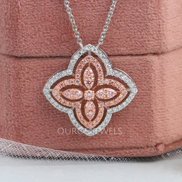 Floral Style Round Cut Diamond Halo Pendant