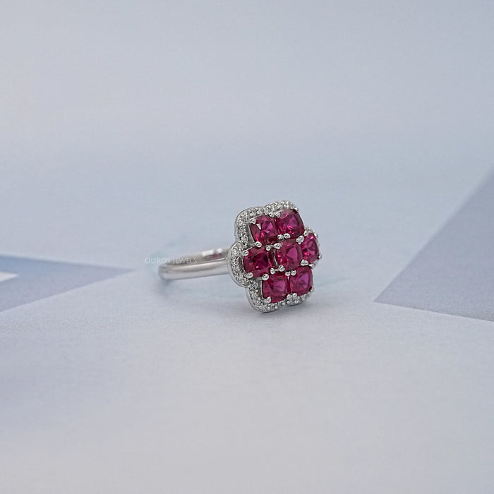 Cushion Halo Engagement Ring With Red Ruby 