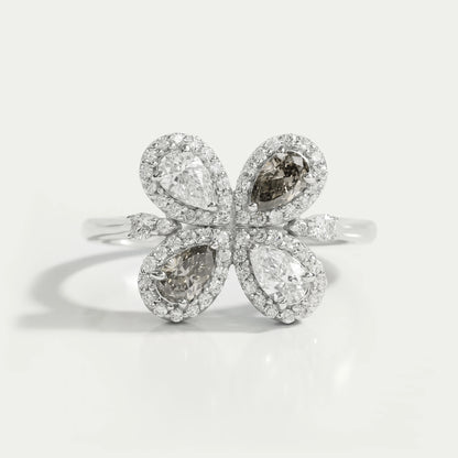 Unique Floral Shape Olive Pear Cut Halo Lab Diamond Ring