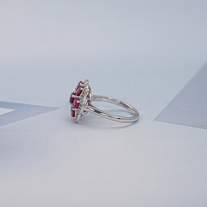 Cushion Halo Engagement Ring With Red Ruby 