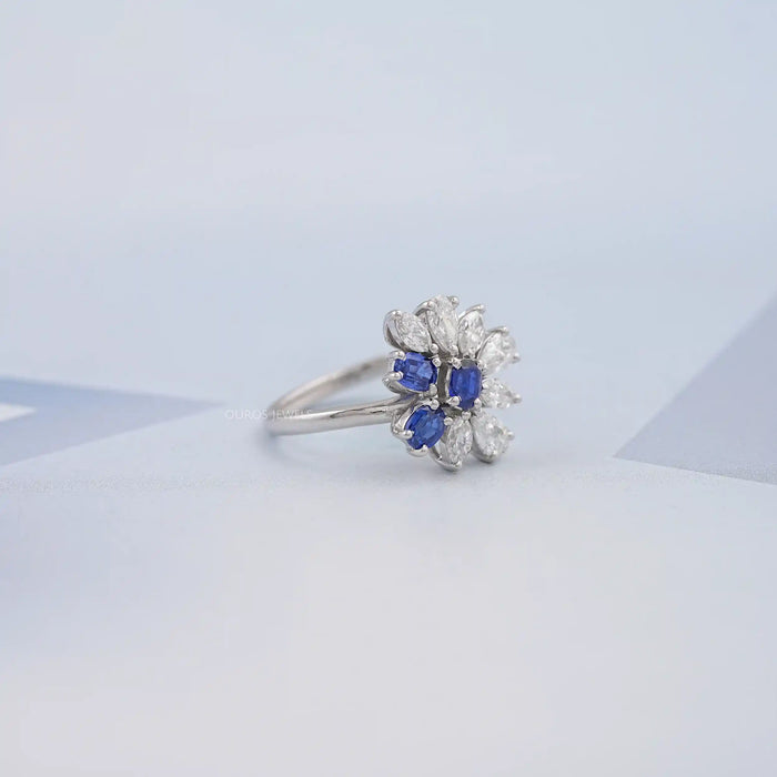 Blue Sapphire Oval Cut Gemstone Cluster Ring