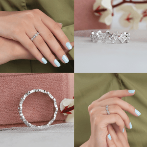 Collage of round diamond 4 clover band 