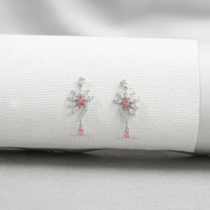 Flower Shape Pink Pear & Marquise Shape Earrings