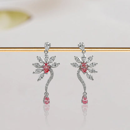 Flower Shape Pink Pear & Marquise Shape Earrings Earrings