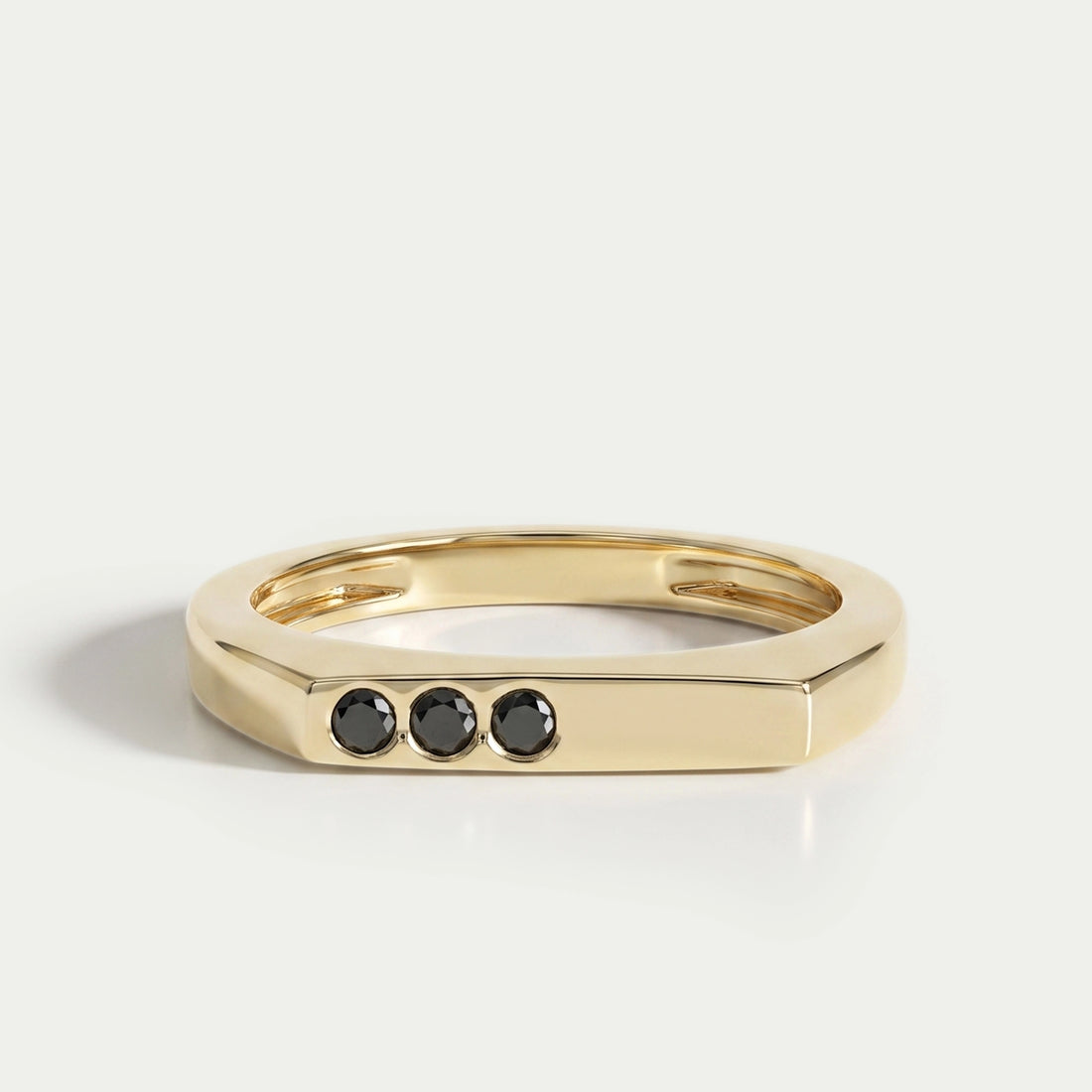 Black Round Diamond Flush Set Signet Ring Ring