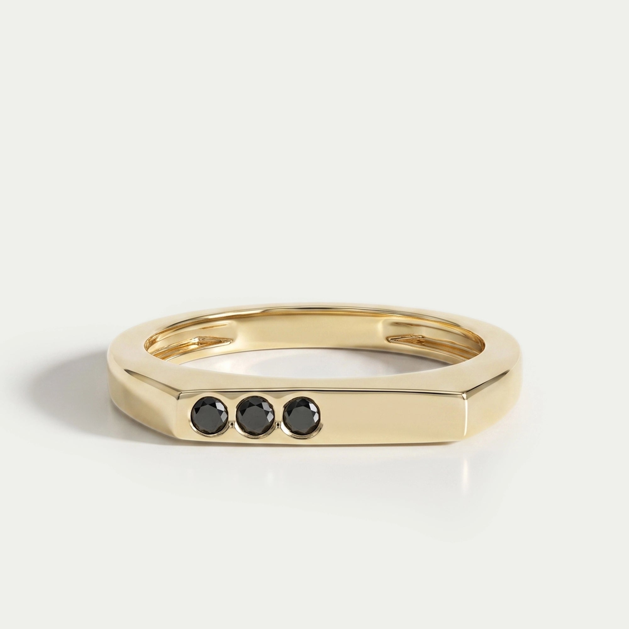 Black Round Diamond Flush Set Signet Ring Ring