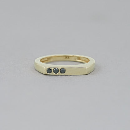 Black Round Diamond Flush Set Signet Ring Ring