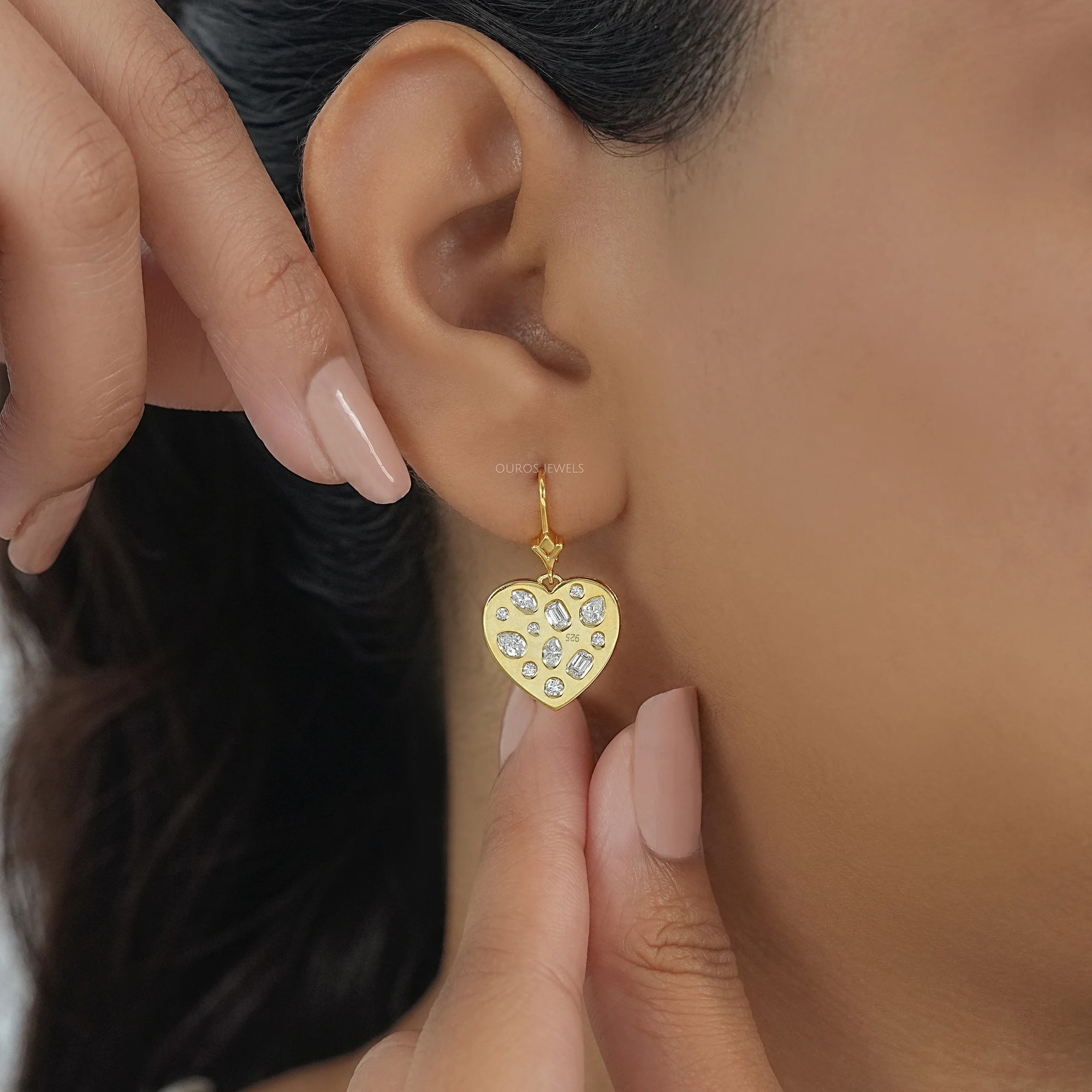 Yellow Gold Diamond Flush Set Dangle Earrings Earrings