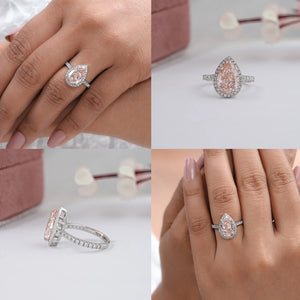 Pink Pear Diamond Halo Anniversary Ring