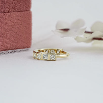 Bezel Set French Cut Diamond Half Eternity Band Ring
