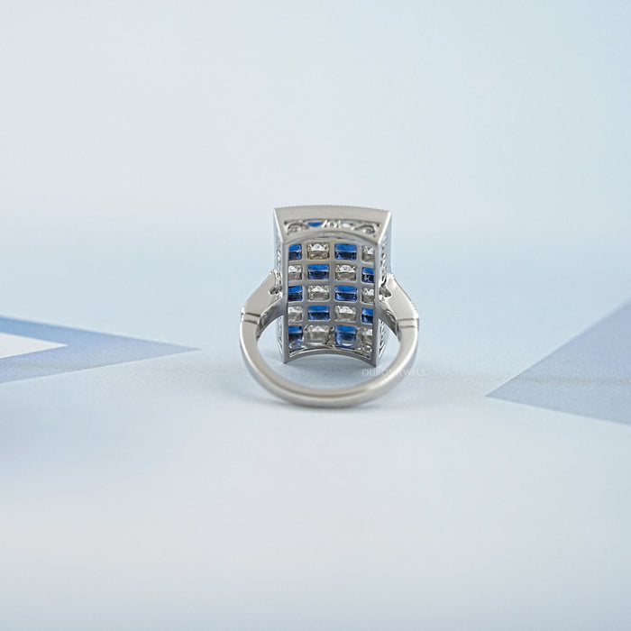 Sapphire And  French Cut Lab Diamond Vintage Ring