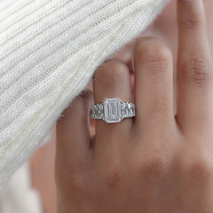 Emerald Diamond French Cut Trapezoid Accent Engagement Ring