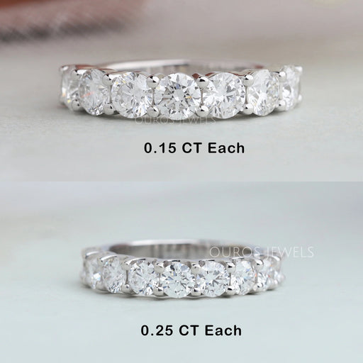 front view of round shaped lab grown diamond half eternity band ring