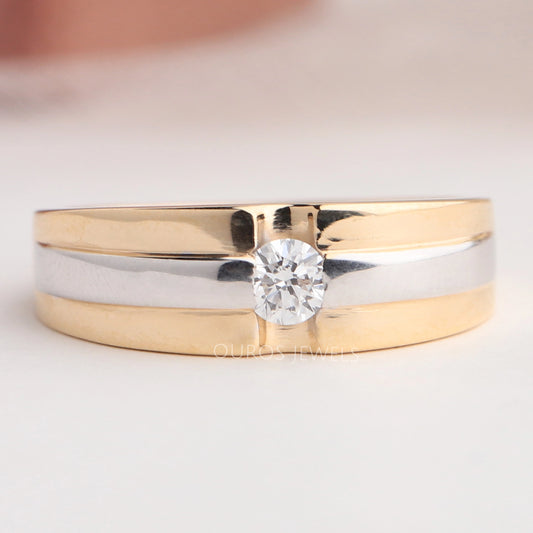 Two-tone Round Diamond Solitaire Men's Ring