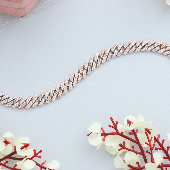 Round Cut Miami Cuban Bracelet With Two Tone