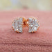 front view of cadillac cut diamond stud earrings rose gold on box