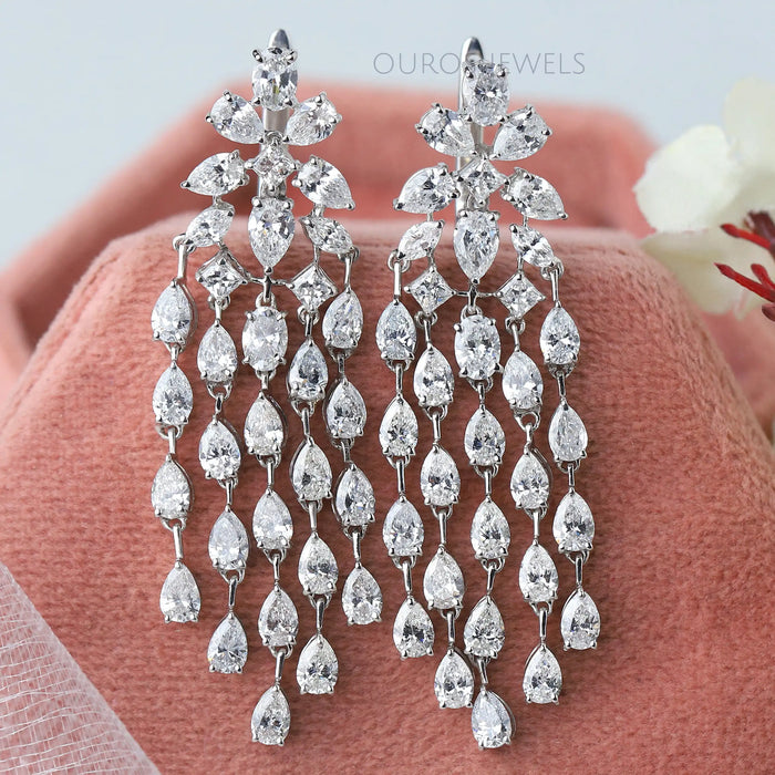 Multi-Shaped Lab Diamond Tassel Chandelier Earring