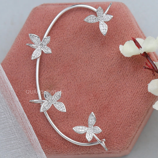 Butterfly Shape Round Cut Diamond Ear Cuff Earrings