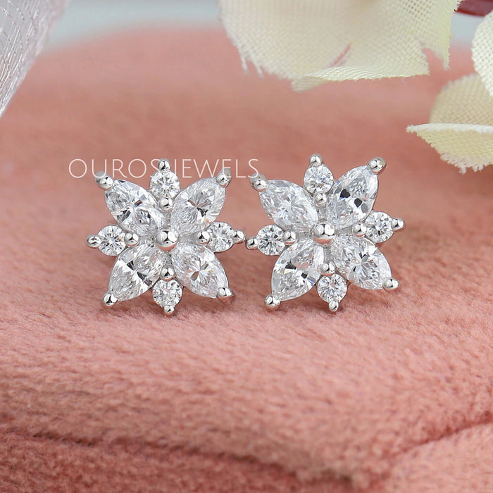 Marquise Cut Diamond Stud Gold Earrings