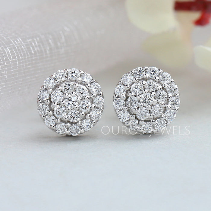 Round Cut Diamond Stud Earrings With Lab Grown