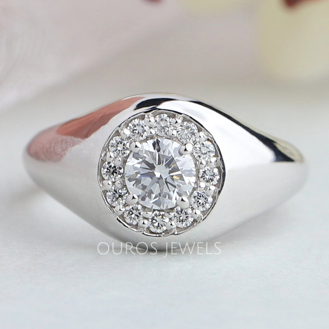 Round Cut Diamond Halo Ring For Men's