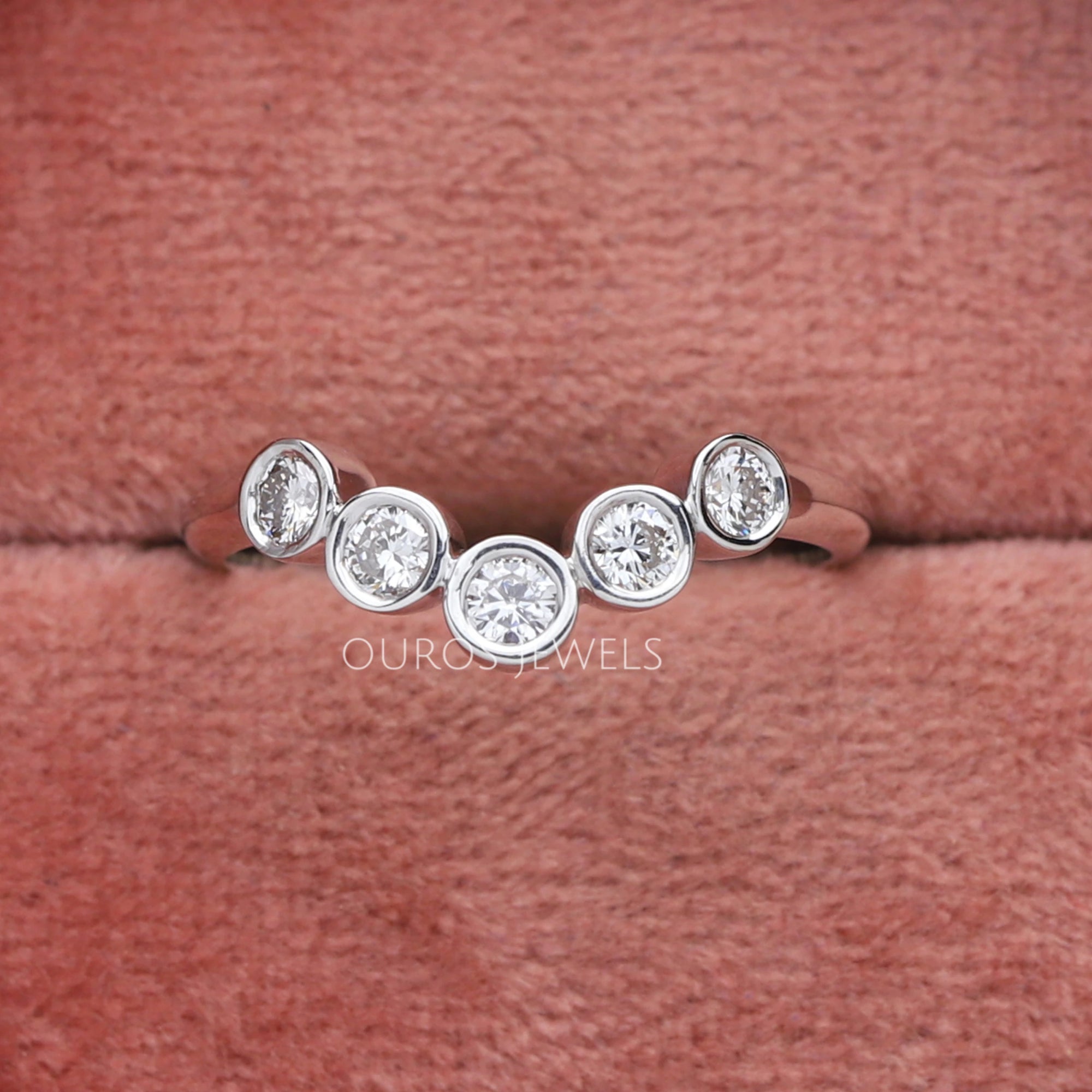 Bezel Set Round Cut Lab Diamond Curved Ring