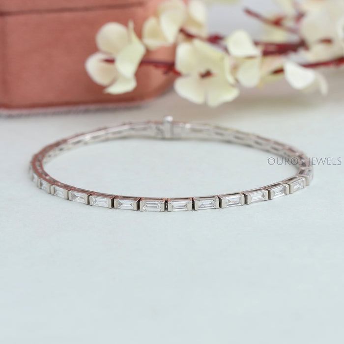 Baguette Cut Half Bezel Set Diamond Bracelet