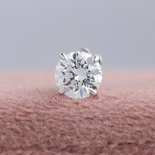 front view single round lab grown diamond solitaire stud earring white gold