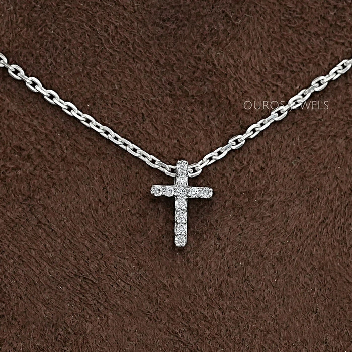 Round Cut Lab Grown Diamond Cross Pendant