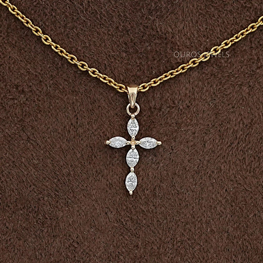 Marquise Cut Lab Grown Diamond Cross Pendant Necklaces