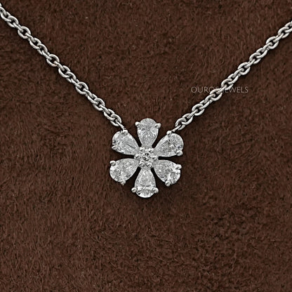 Pear Cut Lab Diamond Flower Pendant Necklaces