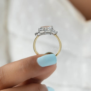 Step Cut Hexagon Shape Lab Diamond Three Stone Ring