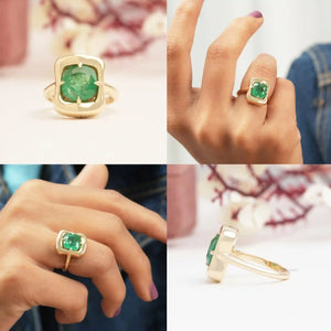 Collage of Emerald Stone Solitaire Engagement Ring