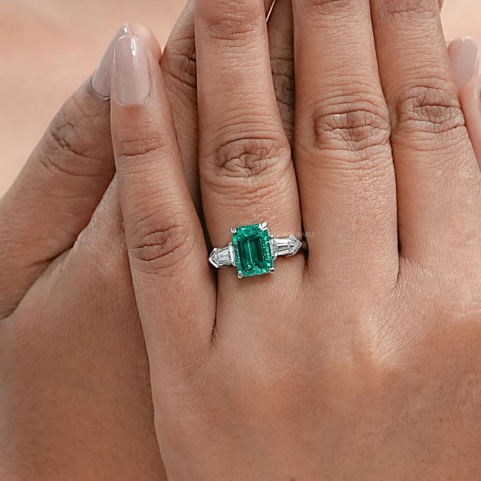 Emerald Gemstone With Bullet Cut Engagement Ring