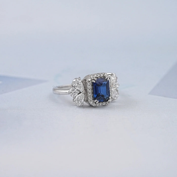 Blue Sapphire Halo Engagement Ring