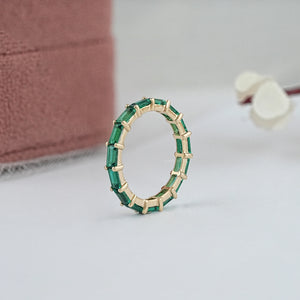 Green Emerald Baguette Cut Gemstone Eternity Band