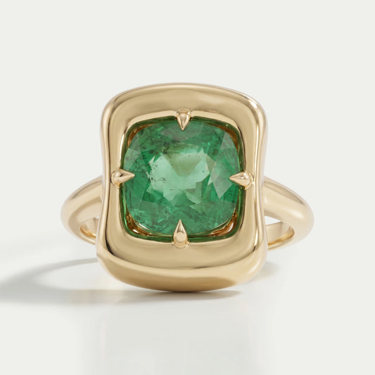 Emerald Gemstone Cushion Cut Solitaire Ring
